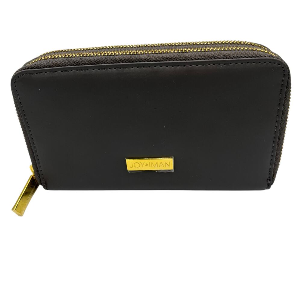 Joy & Iman New W/O Tags Gray Leather Wallet Clutch Double Zip RFID Blocking